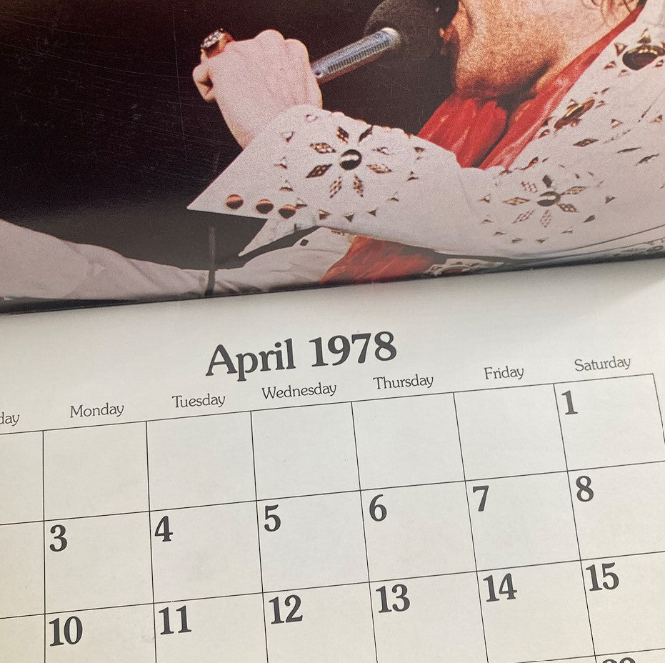 VTG 1978 Elvis Presley Color Calendar January-December showcasing the April 1978 page with Elvis performing.