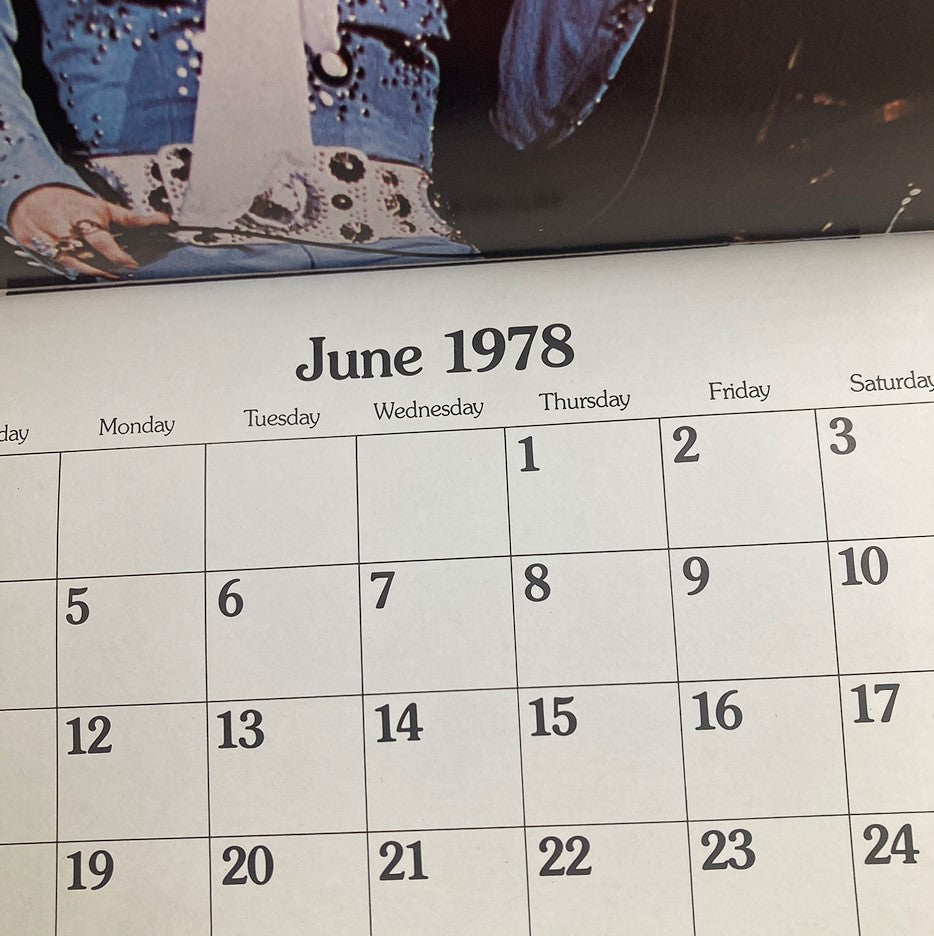 VTG 1978 Elvis Presley Color Calendar January-December displaying the June 1978 page highlighting Elvis in concert attire.