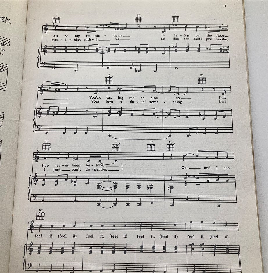 VTG 1971 Elvis Presley Music Book sheet music page featuring song lyrics and musical notes.