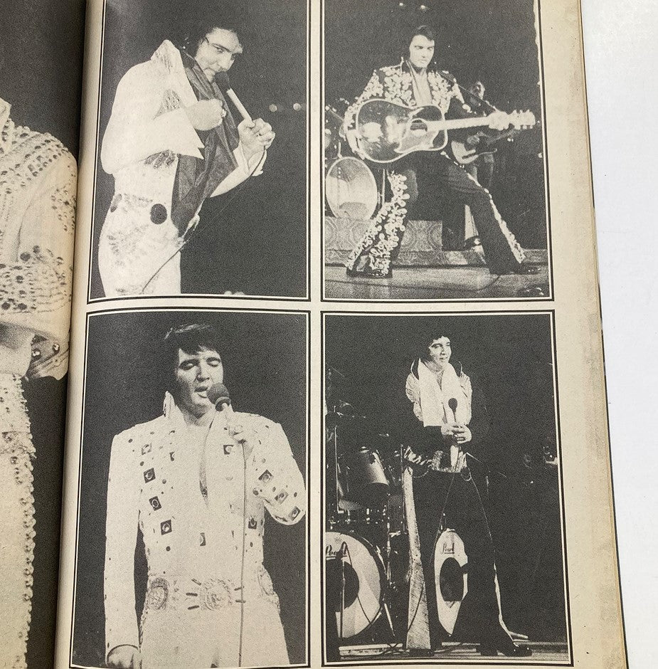 VTG 1980 No. 1 The Real Elvis Presley featuring four rare black and white photos of Elvis performing live, showcasing his iconic stage attire.