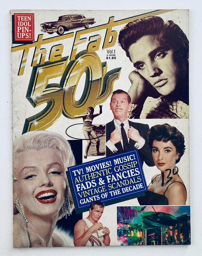 The Fab 50's Magazine 1979 Vol. 1 cover featuring iconic images of Marilyn Monroe, Elvis Presley, and other celebrities from the 50s, highlighting its nostalgic appeal and vintage charm.
