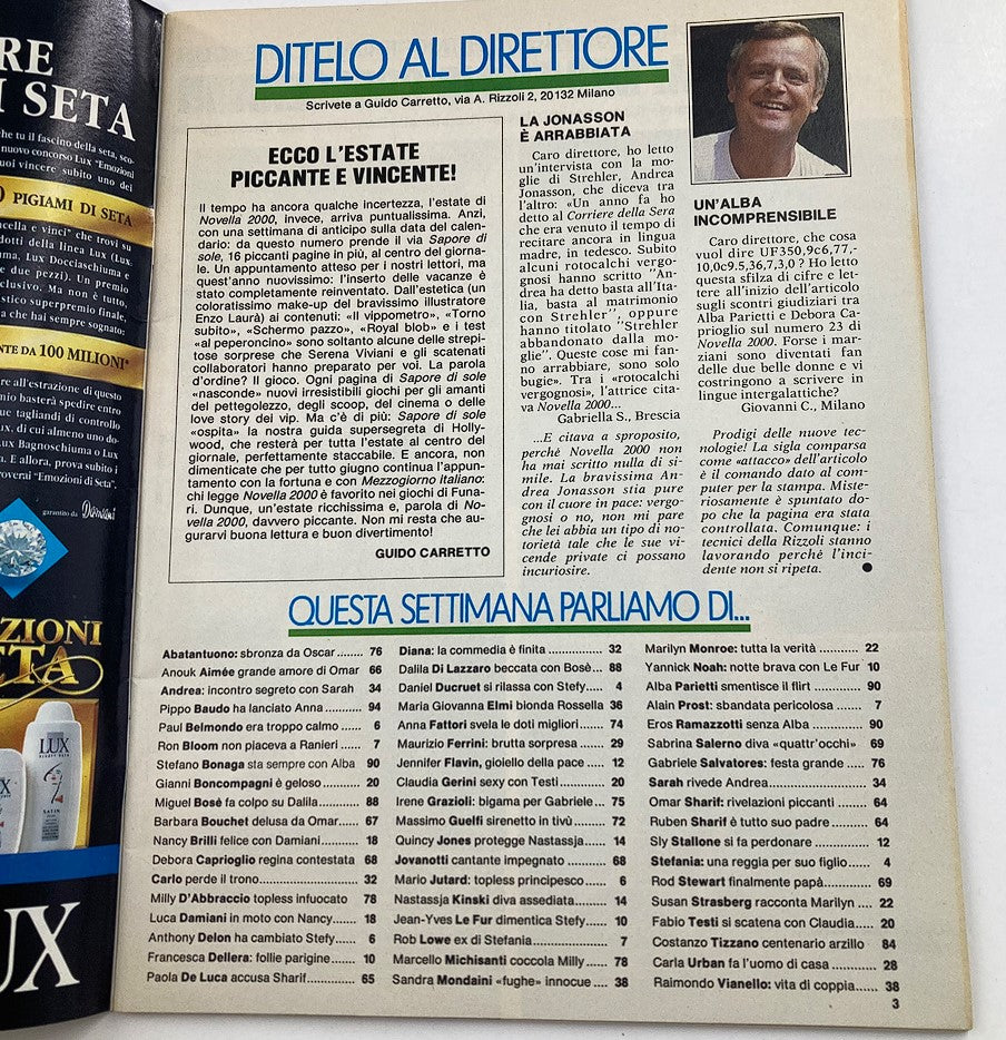 Page from the VTG Novella 2000 Magazine 1992 #25 featuring an editorial by Guido Carretto, discussing summer activities and magazine highlights, in Italian.