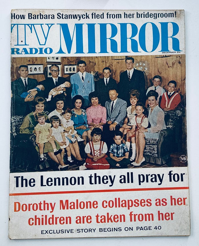 VTG TV Radio Mirror Magazine December 1966 featuring the Lennon Family on the cover with a group photo of family members and a captivating title regarding their story.