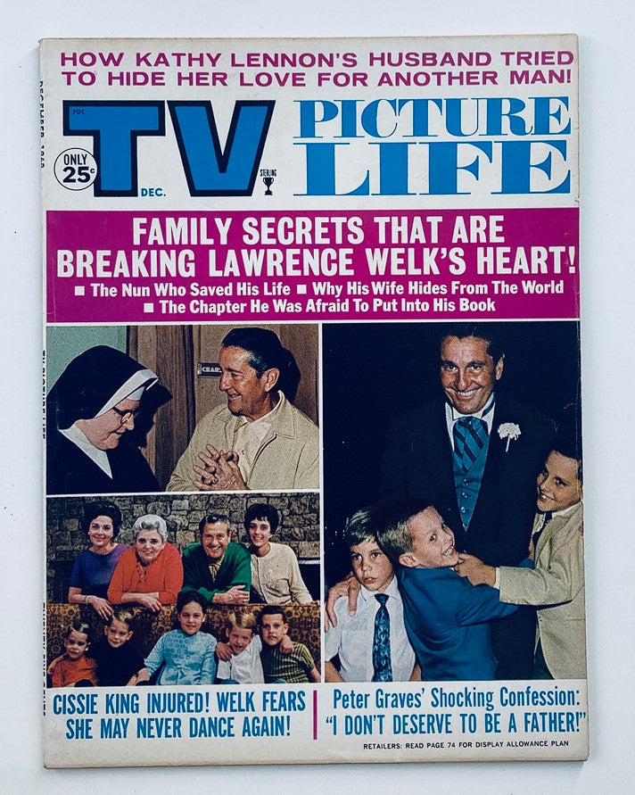 Cover of VTG TV Picture Life Magazine December 1968 Vol 13 #12 featuring Lawrence Welk, with bold headlines about family secrets and various celebrity stories.