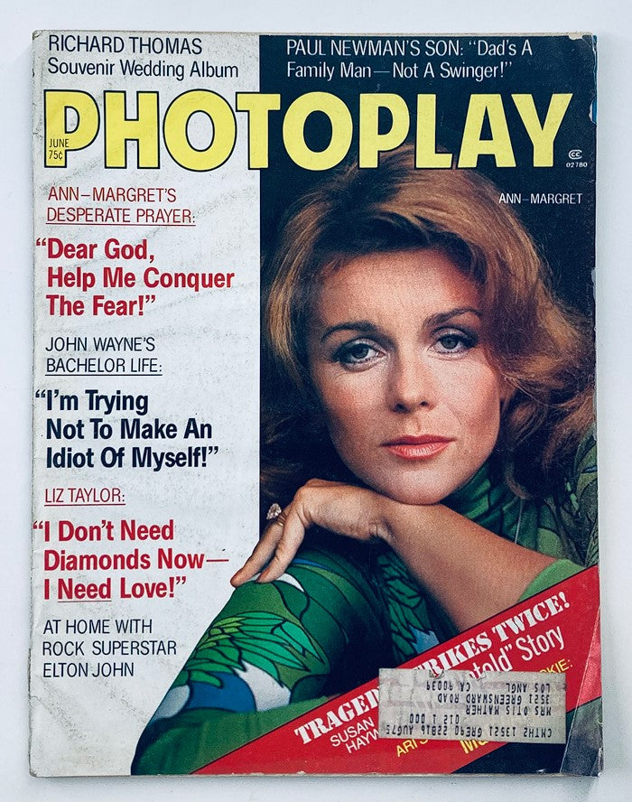 Photoplay Magazine June 1975 Vol 87 #6 featuring Ann-Margret on the cover, showcasing her stunning beauty and the headline 'Dear God, Help Me Conquer The Fear!' with various articles and features highlighted.