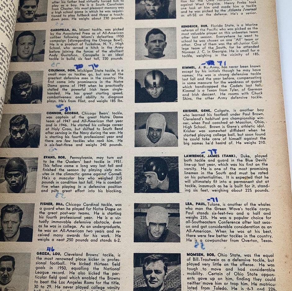 VTG Dell Magazine Who's Who in Sports 1952 featuring photos and descriptions of athletes including George Connor and Bob Evans.