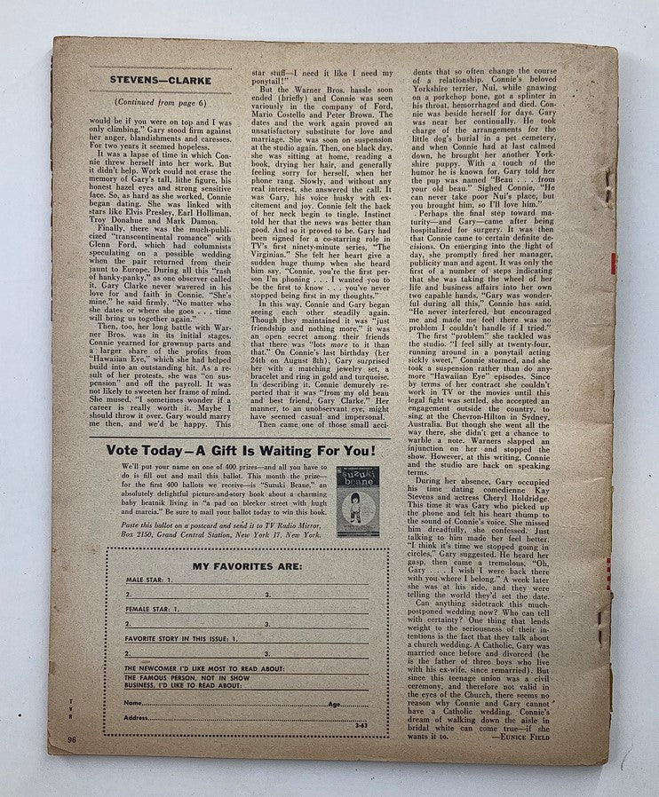 Back page of the VTG TV Radio Mirror Magazine March 1963 Vol 59 #4 showcasing vintage articles and advertisements.