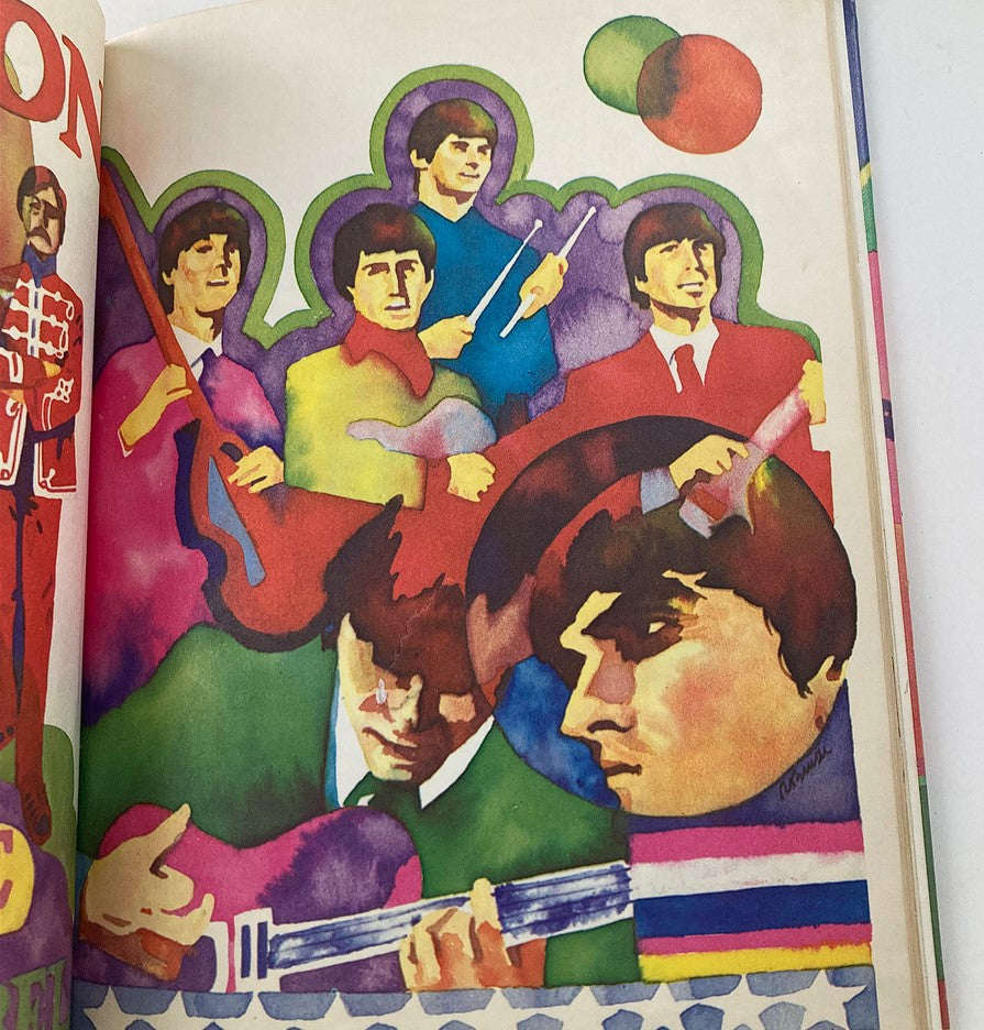 VTG 1975 The Beatles Rock 'n Pop Stars Biography Library Book cover featuring colorful psychedelic artwork of The Beatles members.