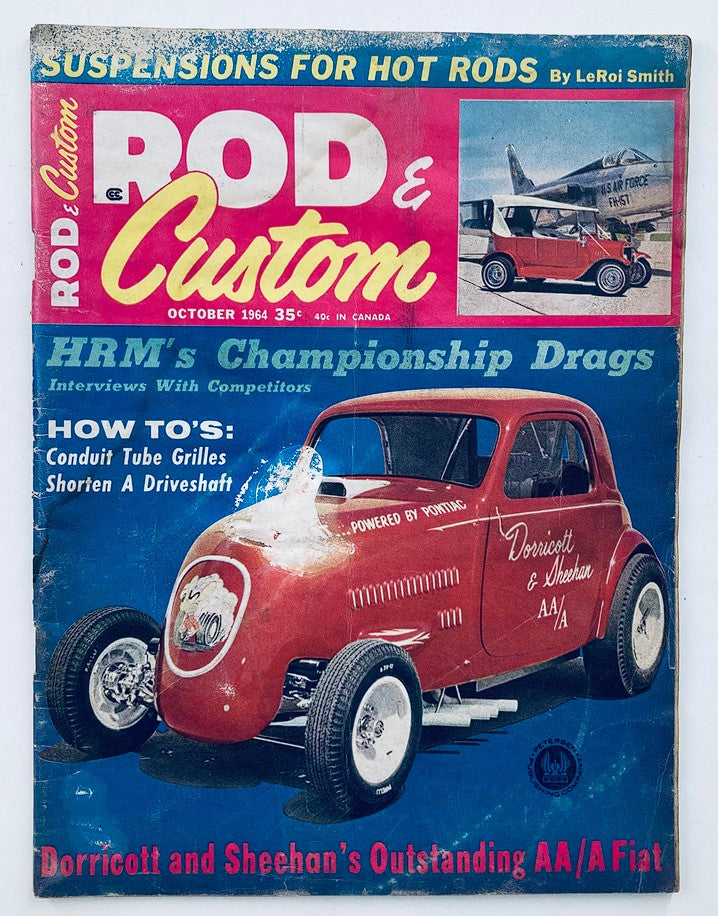 Cover of VTG Rod & Custom Magazine, October 1964, Vol 12 #6 featuring HRM Championship Drags, with a classic red drag racing car.