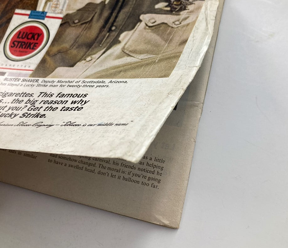 Close-up detail of the Lucky Strike advertisement from the VTG Life Magazine June 22, 1962, illustrating the magazine's vintage aesthetic and advertisement layout.