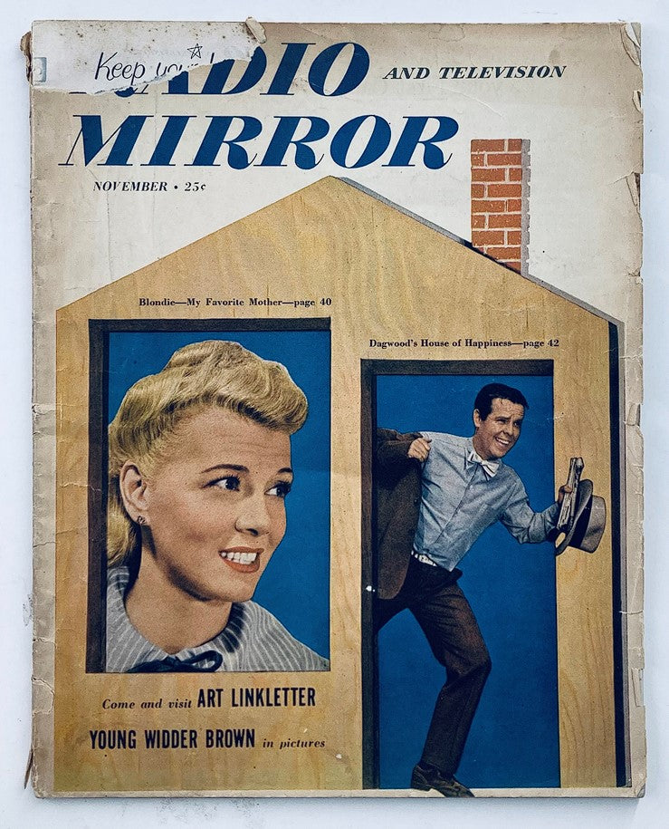 VTG Radio & TV Mirror Magazine November 1948 cover featuring a vintage design with Penny Singleton and Arthur, showcasing classic mid-century entertainment culture.
