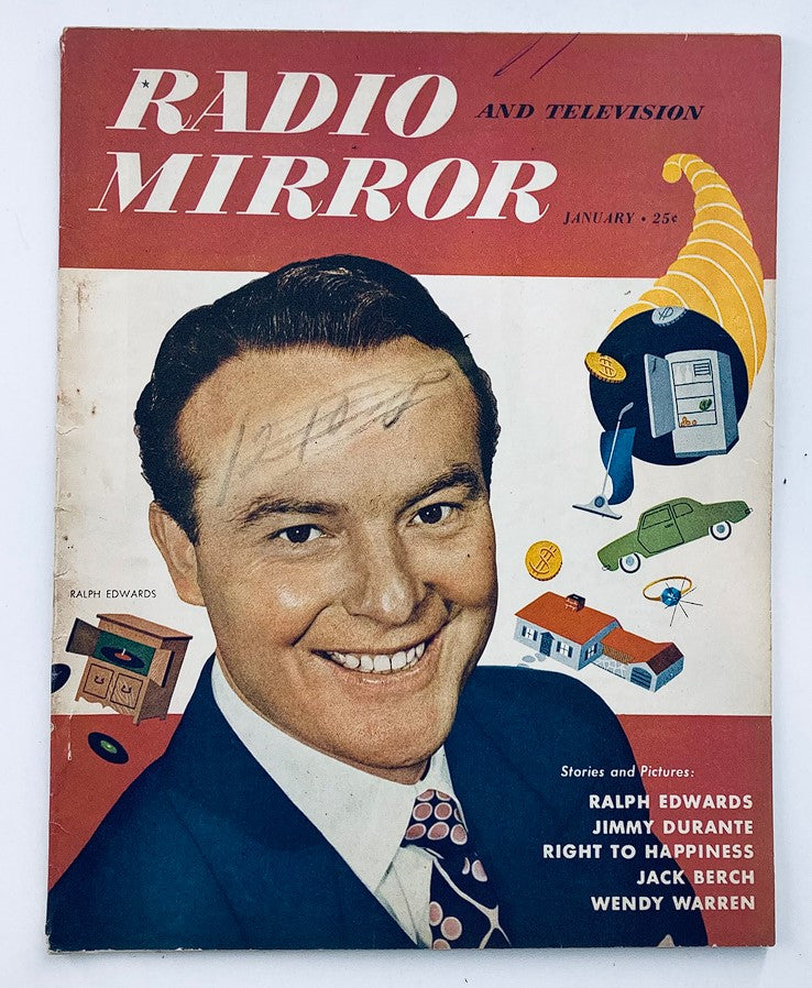 VTG Radio & Television Mirror Magazine January 1949 featuring Ralph Edwards on the cover, showcasing bold colors and vintage graphics representing the era of early television.