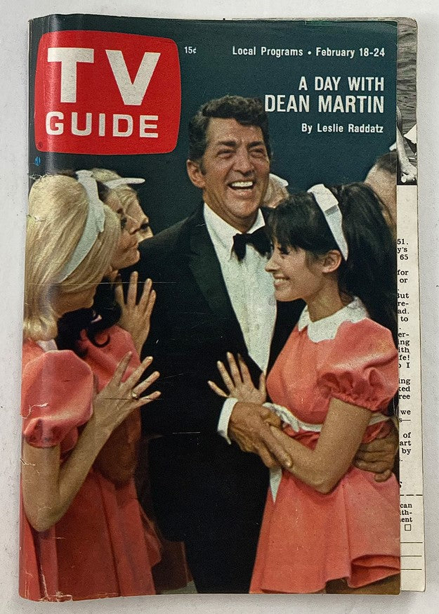 VTG TV Guide Magazine February 18 1967 #725 featuring Dean Martin with smiling entertainers on the cover, showcasing 1960s television history.