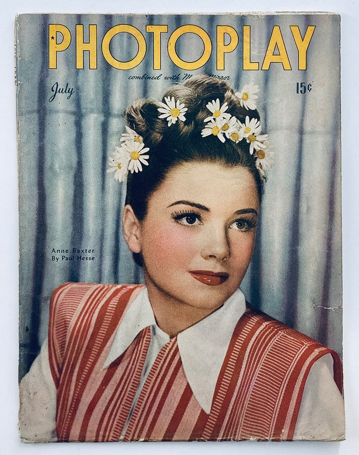 VTG Photoplay Magazine July 1945 Cover featuring Anne Baxter, showcasing vintage Hollywood glamour and charm.