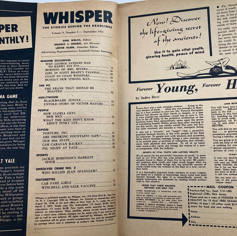 Vintage Whisper Magazine September 1955 Vol 9 #3 George Sanders & Zsa Zsa No Label