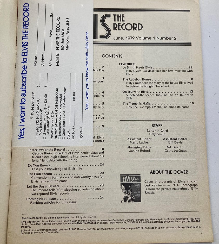 Vintage The Record Magazine June 1979 Vol 1 #2 Elvis Presley On Tour No Label
