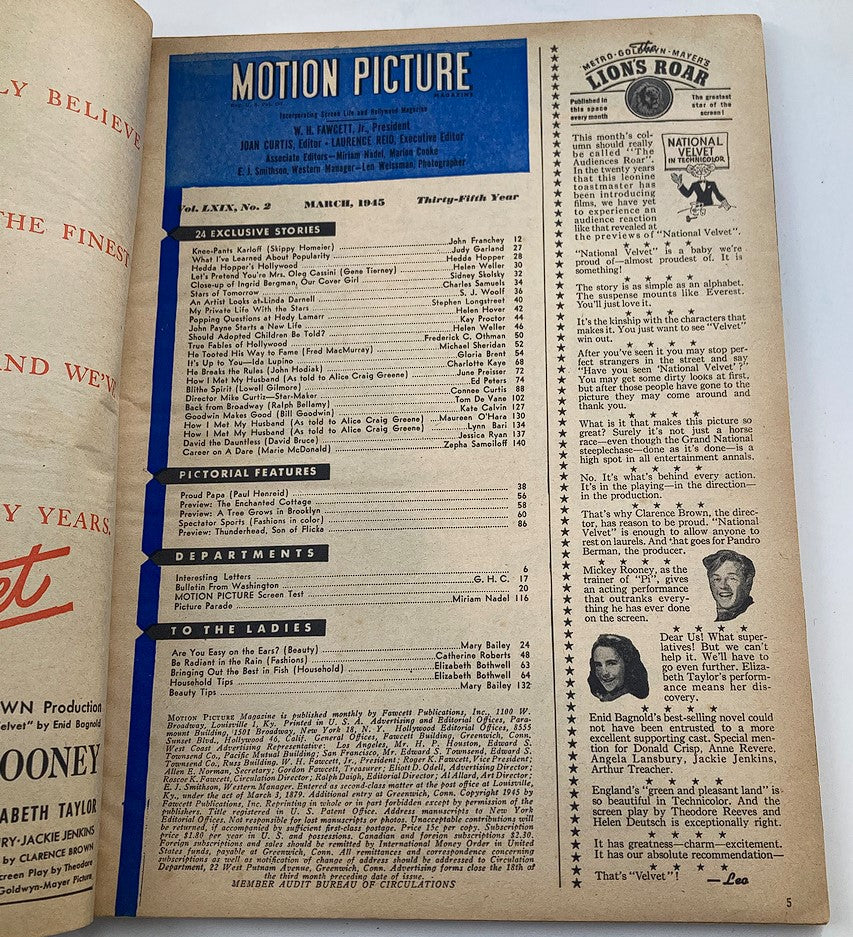 Vintage Motion Picture Magazine March 1945 Vol 69 #2 Ingrid Bergman No Label