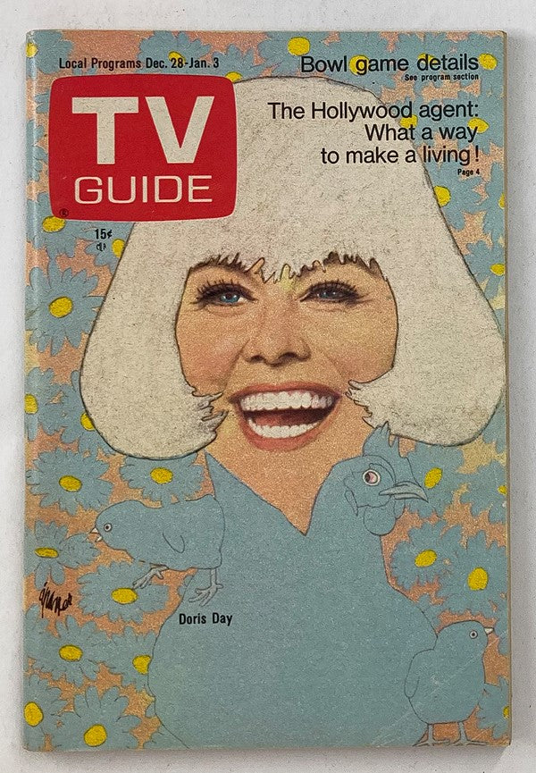 Cover of TV Guide Magazine December 28, 1968 Issue #822 featuring Doris Day, showcasing a vibrant illustration with her smiling face and artistic elements, highlighting the vintage charm of television history.