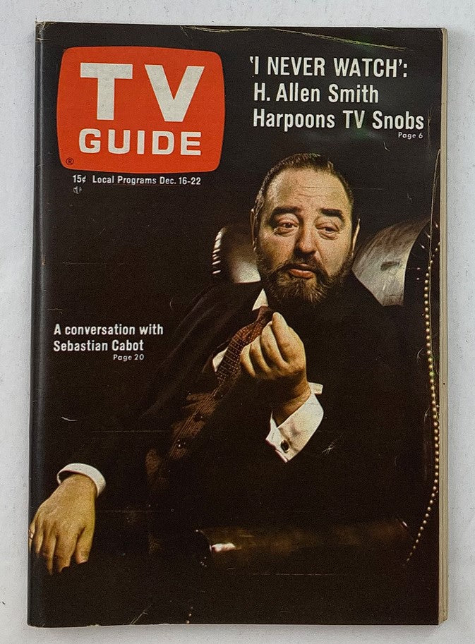 Cover of TV Guide Magazine December 16 1967 featuring Sebastian Cabot, showcasing an engaging interview and highlights from the era's television programs.