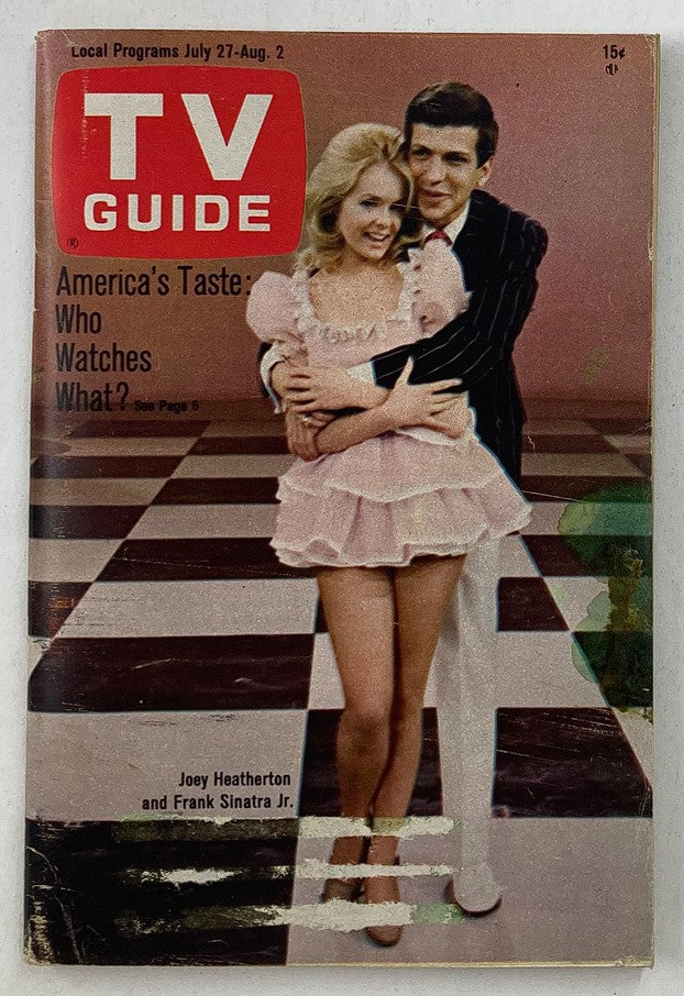 TV Guide Magazine cover from July 27, 1968 featuring Joey Heatherton and Frank Sinatra Jr., highlighting the entertainment culture of the late 1960s.