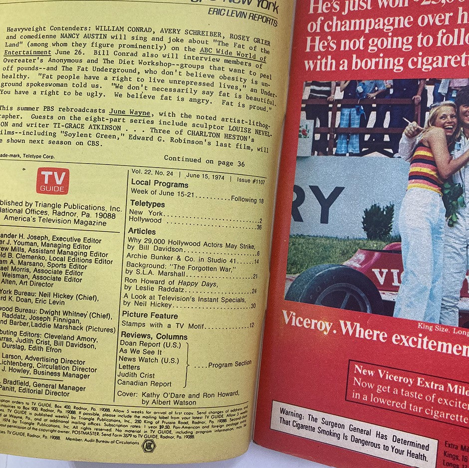 TV Guide Magazine June 15 1974 Kathy O'Dare & Ron Howard WA Baltimore Ed.