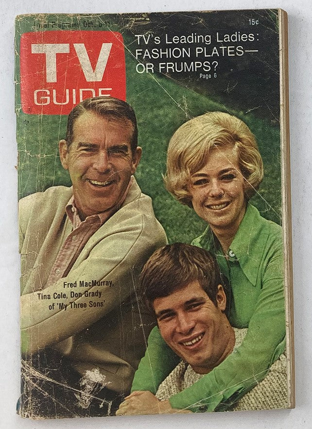 Cover of TV Guide Magazine from October 5, 1968 featuring Fred MacMurray, Tina Cole, and Don Grady highlighting 'TV's Leading Ladies: Fashion Plates or Frumps?' in Southern Ohio edition.