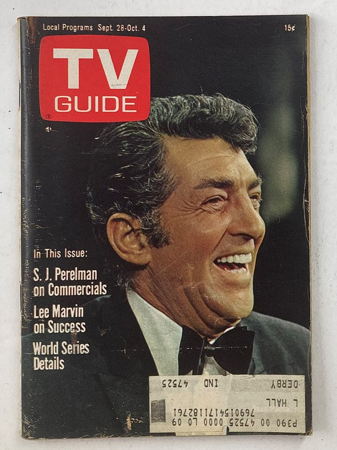 Cover of TV Guide Magazine September 28 1968 Issue #809 featuring Dean Martin, showcasing vintage design with bright colors and classic typography.