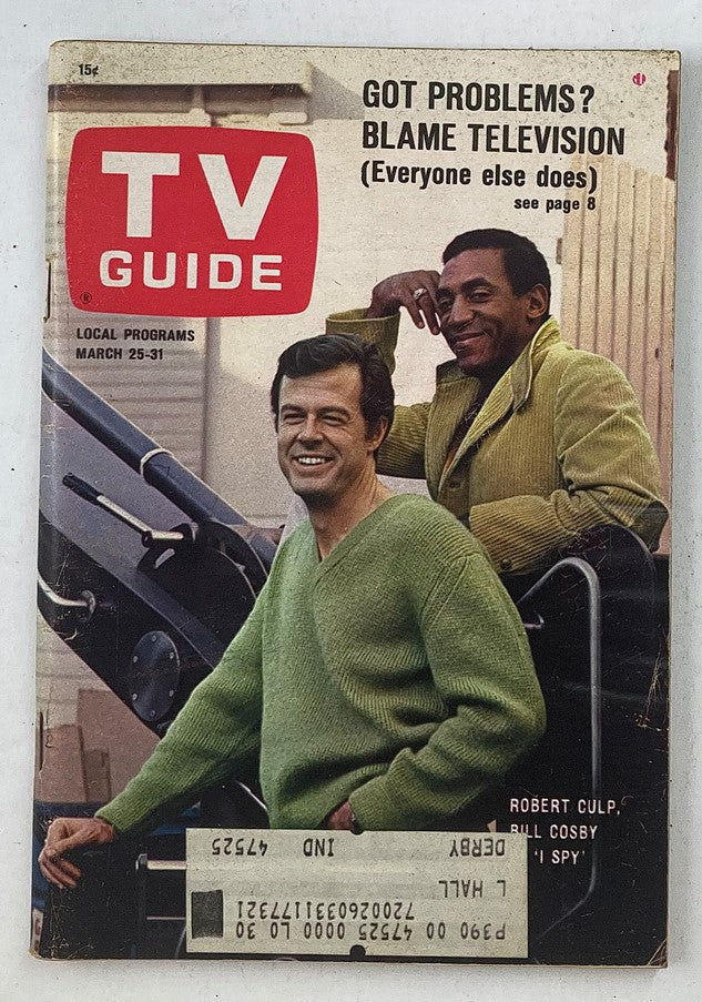 Cover of TV Guide Magazine March 25 1967 Issue #730 featuring Robert Culp and Bill Cosby, along with the tagline 'Got Problems? Blame Television'.