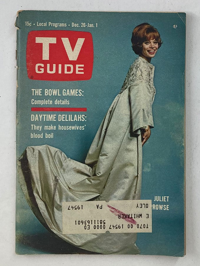 TV Guide Magazine December 26, 1964, Issue #613 featuring Juliet Prowse on the cover. Showcasing a vibrant 1960s style with features highlighting bowl games and daytime television shows.