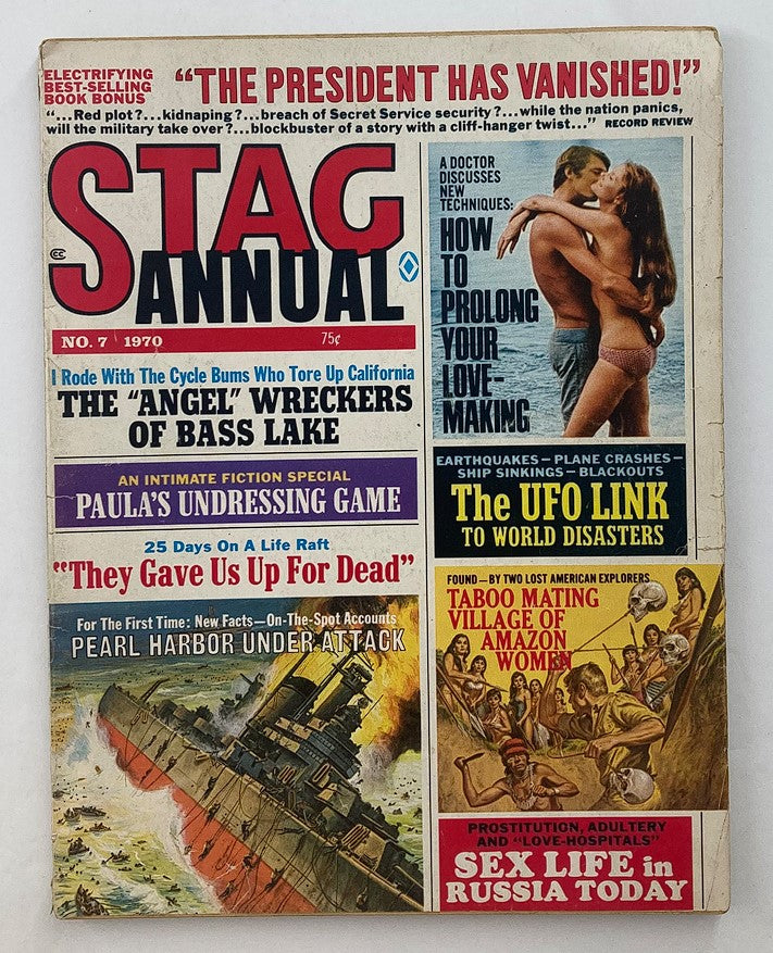 VTG Stag Magazine 1970 No. 7 Annual cover featuring the title 'PEARL HARBOR UNDER ATTACK' and bold illustrations, reflecting themes of history and wartime events.