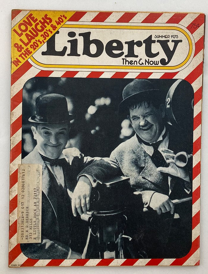 Cover of VTG Liberty Magazine Then & Now Summer 1975 featuring Laurel and Hardy, highlighting vintage comedy in mid-20th century culture.