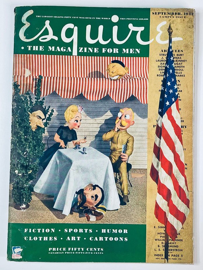 Front cover of VTG Esquire Magazine September 1942 No. 106 The Death-and-Glory Boys, featuring vintage illustrations and period design.