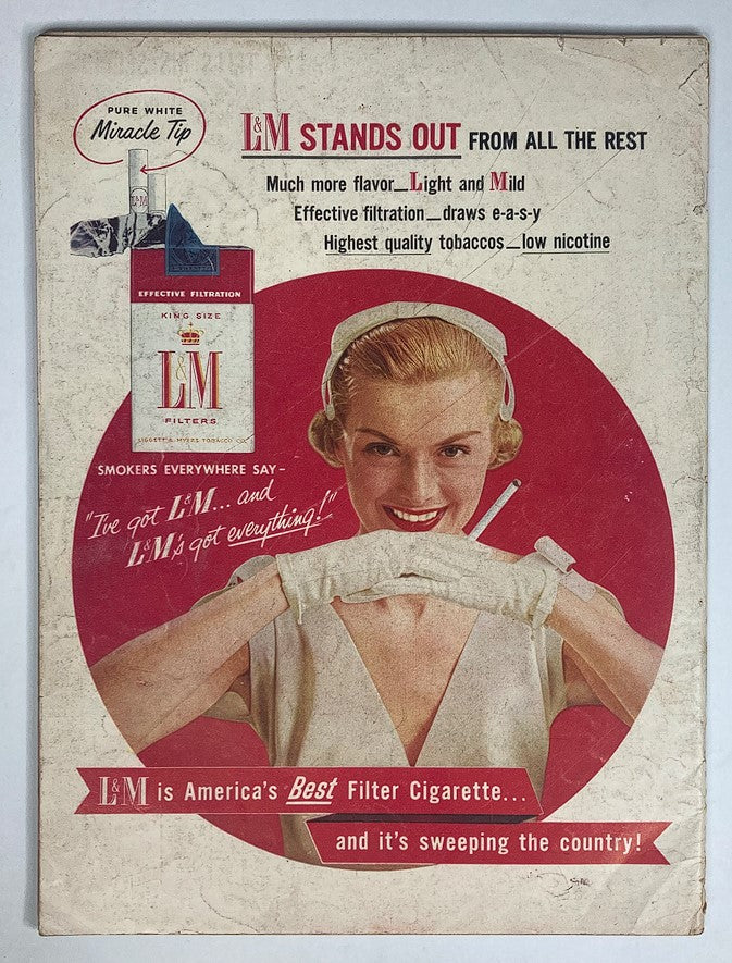Cover of VTG Life Magazine August 8 1955 showcasing a vintage advertisement for L&M cigarettes, featuring a smiling woman in vintage attire.