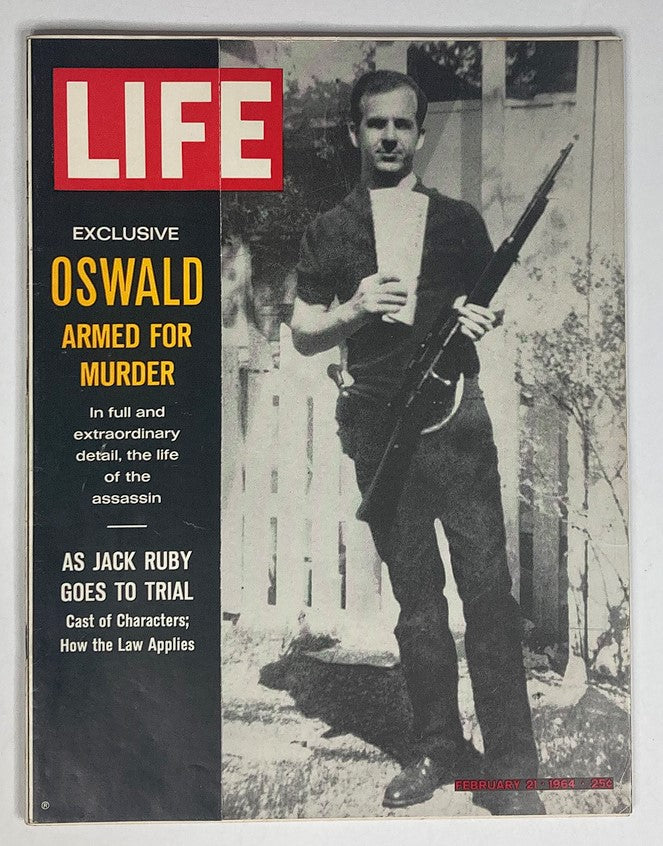 VTG Life Magazine February 21 1964 cover featuring Lee Oswald holding a rifle, titled 'Oswald Armed For Murder'.