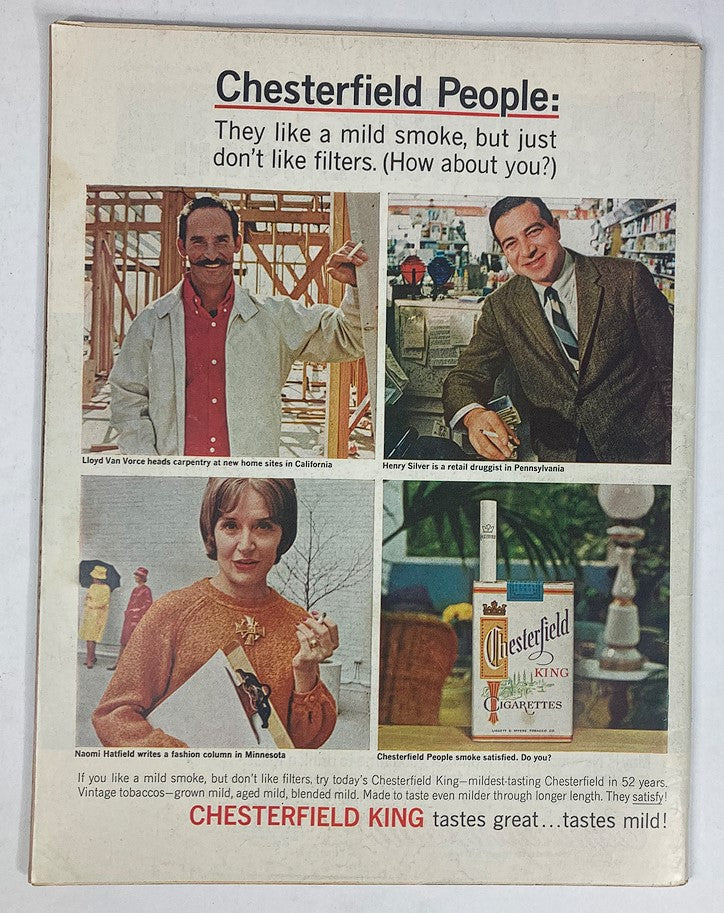 Advertisement page for Chesterfield cigarettes from VTG Life Magazine May 14 1965 Vol 58 #19, featuring various individuals discussing their preferences, reflecting mid-20th century advertising styles.