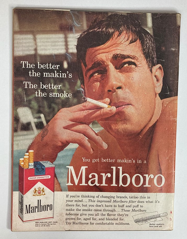 Back cover of VTG Life Magazine July 6 1959 displaying a vintage Marlboro advertisement, promoting the qualities of Marlboro cigarettes.