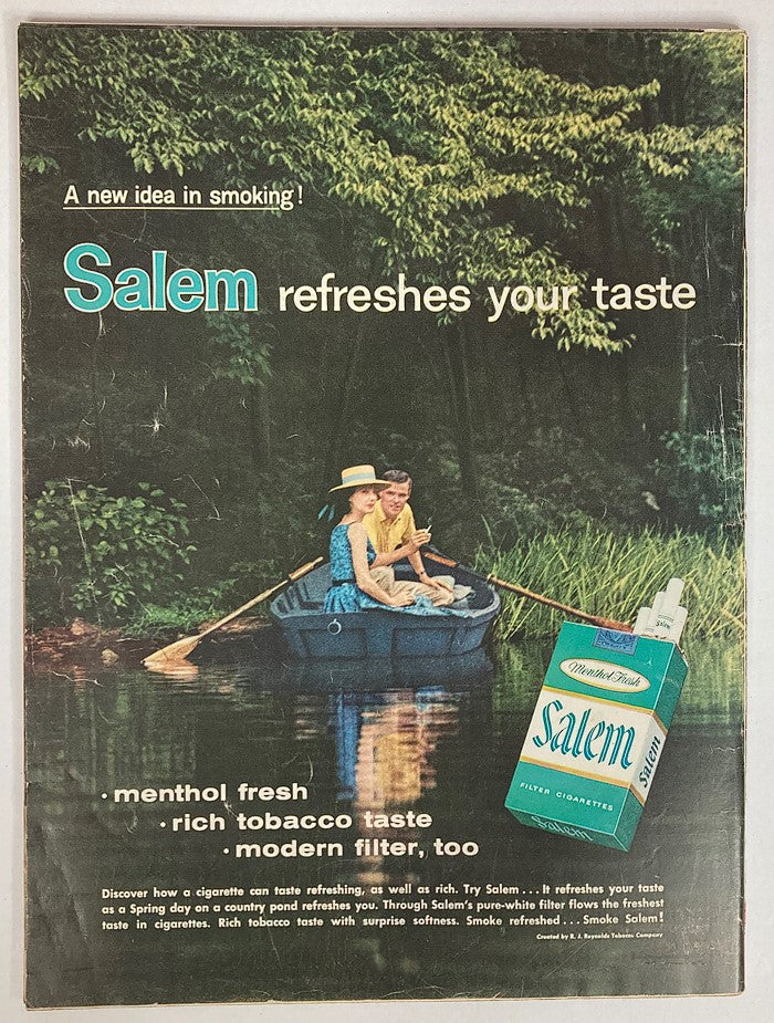 Back cover of VTG Life Magazine September 15 1958, featuring a vintage advertisement for Salem cigarettes with a scenic outdoor image.