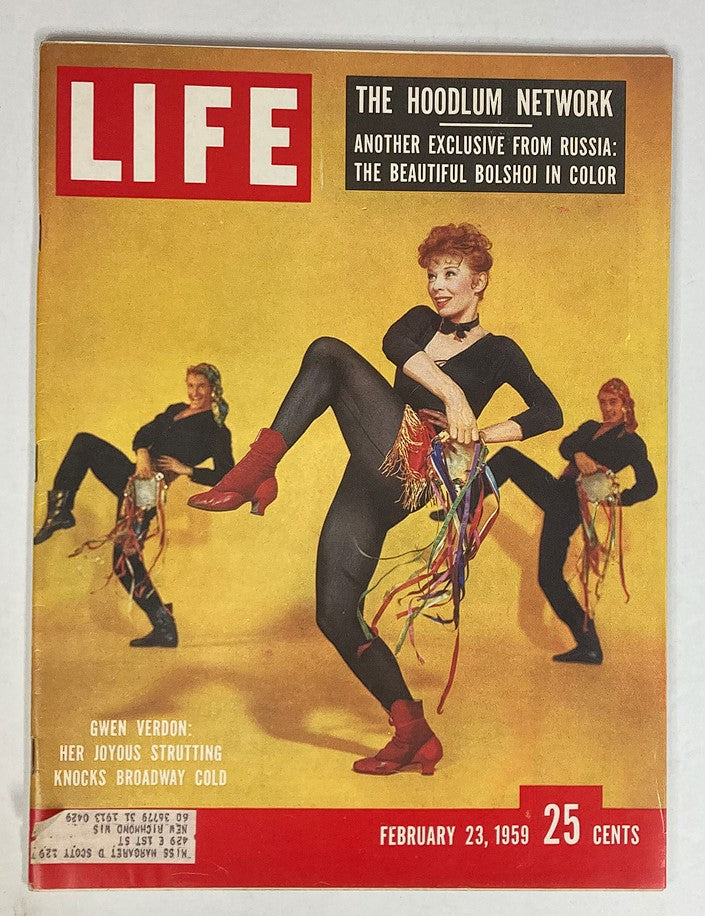 VTG Life Magazine February 23, 1959, featuring Gwen Verdon on the cover, showcasing her dynamic performance that knocked Broadway cold.