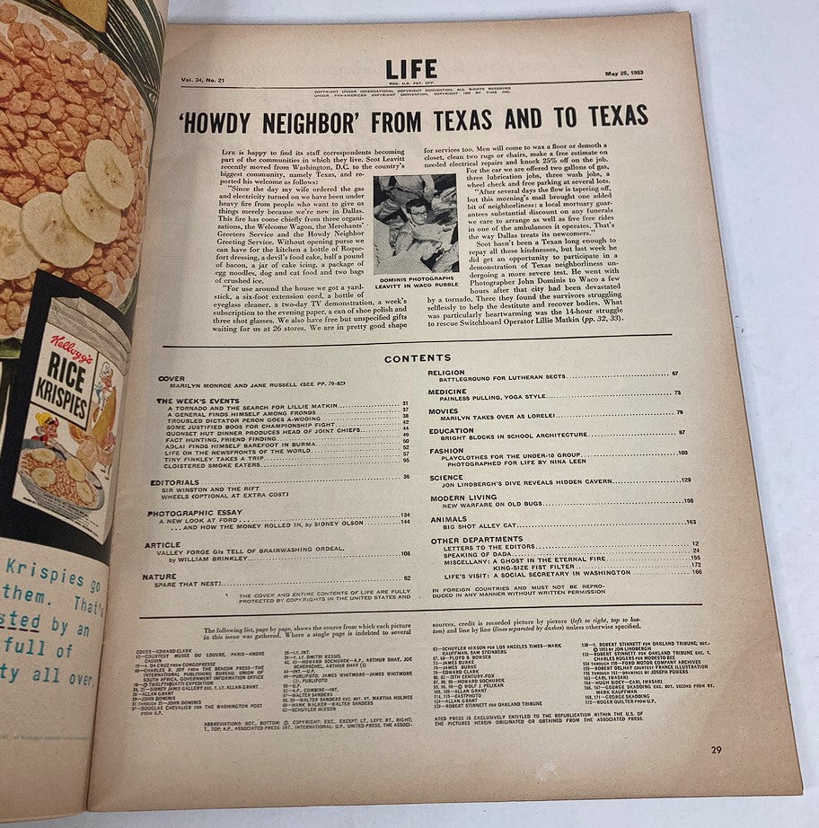 Inside page of VTG Life Magazine May 25 1953 Vol 34 #21 showcasing an editorial layout with articles and content details, reflecting the vintage design and publication style.