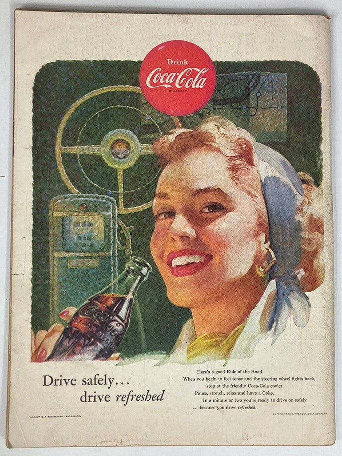 Advertisement page from VTG Life Magazine May 25 1953 Vol 34 #21 featuring a classic Coca-Cola ad with a smiling woman, encapsulating the nostalgic charm of mid-century advertising.