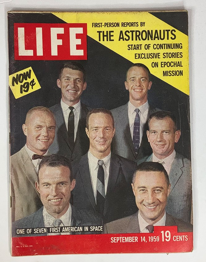 VTG Life Magazine September 14 1959 cover featuring 7 astronauts sharing their stories, showcasing early space exploration and the excitement surrounding it.