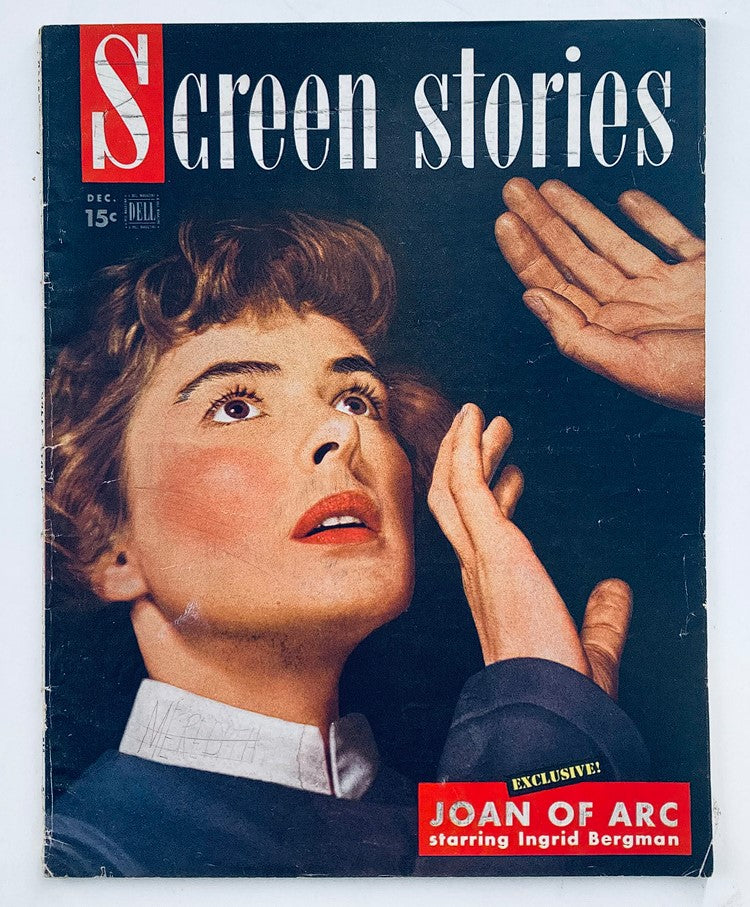 Cover of VTG Screen Stories Magazine, December 1948, Volume 40, Issue #1 featuring Ingrid Bergman, highlighting a classic Hollywood aesthetic.