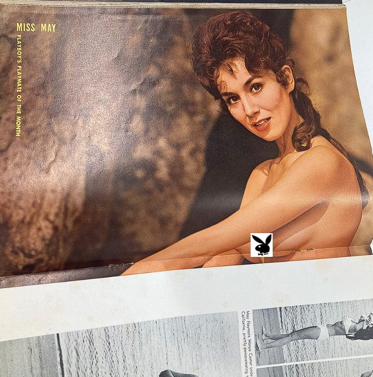Centerfold of VTG Playboy Magazine May 1962, featuring Miss Marya Carter, highlighting her pose and natural beauty in a classic pin-up style.