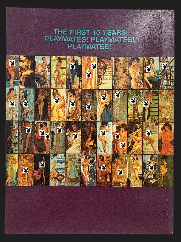Back cover of VTG 1983 Playboy's Playmates: The First 15 Years showcasing a vibrant collage of Playmate photographs and artistic poses.