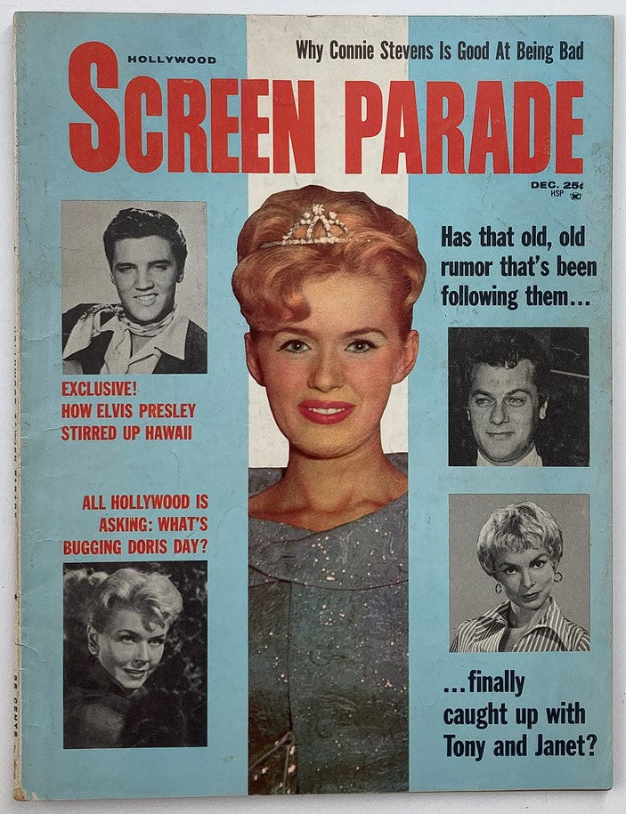 Cover of VTG Hollywood Screen Parade Magazine December 1961 featuring Elvis Presley and other celebrities, showcasing a nostalgic design that captures the essence of 1960s Hollywood.