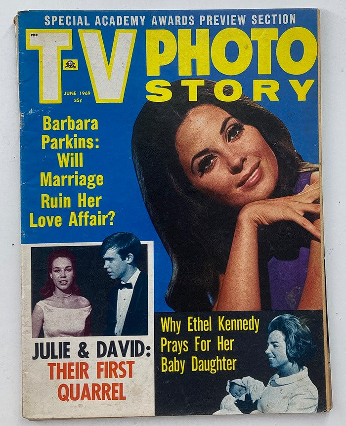 Cover of VTG TV Photo Story Magazine, June 1969, Vol 2 #11 featuring Barbara Parkins with headlines discussing her love life and special features on Academy Awards.