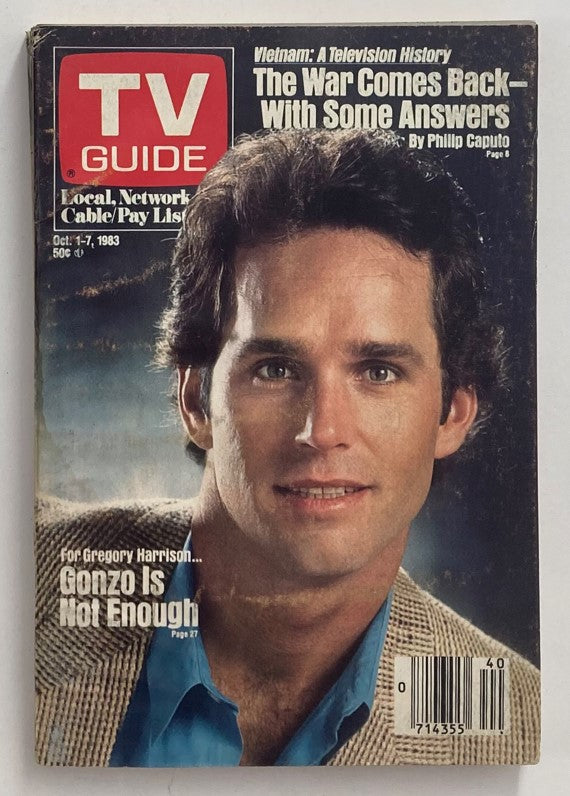 Cover of TV Guide Magazine, October 1, 1983, featuring Gregory Harrison, showcasing 1980s television culture with articles on popular shows and entertainment.