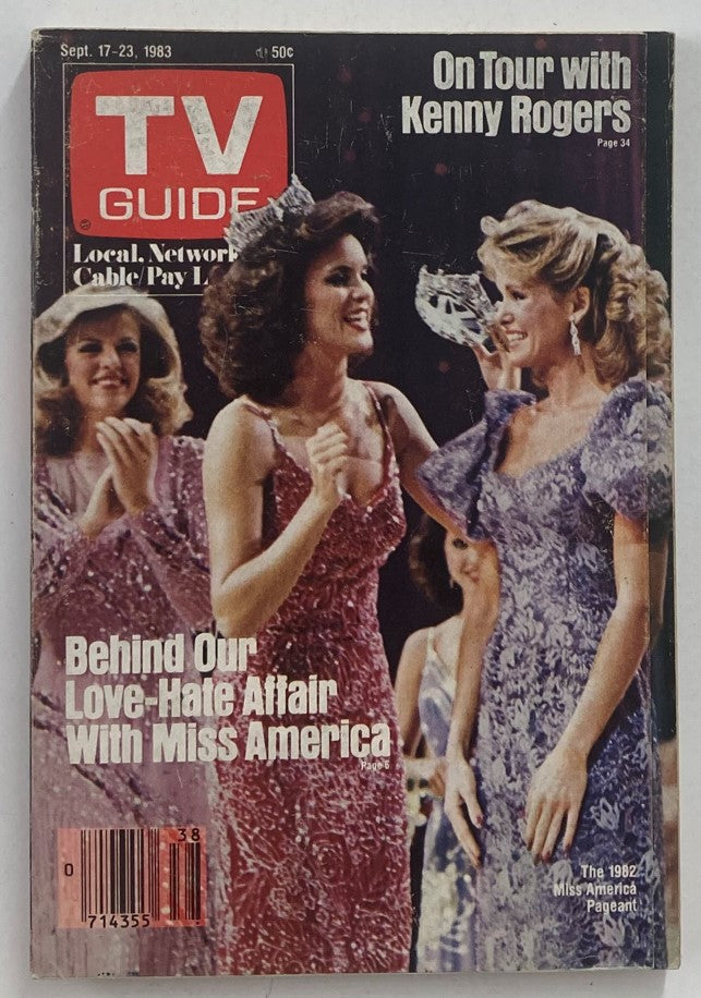 TV Guide Magazine September 17 1983 cover featuring an event with contestants in evening gowns, including highlights about Kenny Rogers and Miss America.
