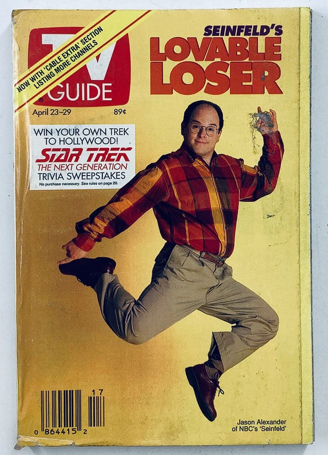 TV Guide Magazine featuring Jason Alexander as 'Seinfeld's Lovable Loser', dated April 23-29, 1994. The cover showcases Alexander in a dynamic pose, capturing the essence of iconic 1990s television culture.
