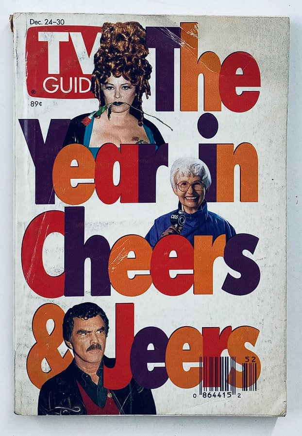 Cover of TV Guide Magazine December 24 1994 featuring the headline 'The Year in Cheers & Jeers' with three prominent figures. This vintage magazine showcases Burt Reynolds alongside two other characters, making it a collectible piece of television history.